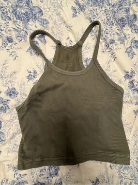 Free People Olive Ribbed Cropped Tank Bralette